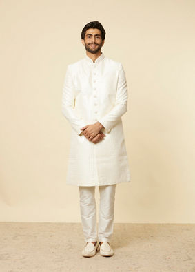 alt message - Manyavar Men Warm White Sequined Sherwani Set image number 2